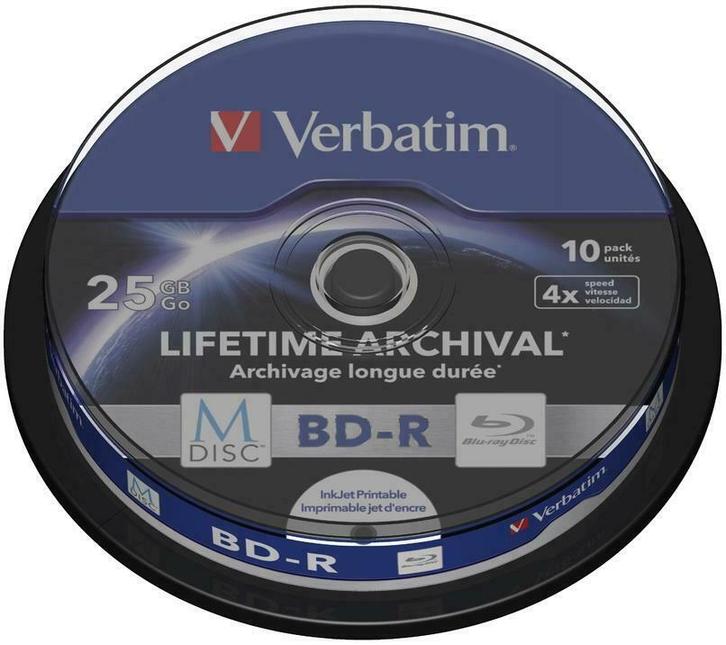 Verbatim | BD-R | M-DISC | Printable | 25 GB | 10 Stuks, Computers en Software, Beschrijfbare discs, Nieuw, Verzenden