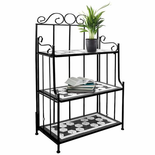 Staande plantenrek Mozaïek Zwart 58x30x115cm met 3 Planken, Huis en Inrichting, Stoelen, Nieuw, Verzenden