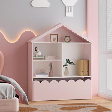 Kinderrek Vestnes in huisvorm 114x91x30 cm wit en roze [en.c beschikbaar voor biedingen