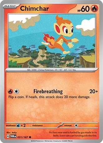 Chimchar 031/167 reverse holo Twilight Masquerade, Hobby en Vrije tijd, Verzamelkaartspellen | Pokémon, Losse kaart, Nieuw, Foil