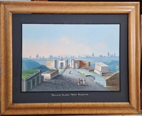 Scuola napoletana (XIX) - Porta di Pompei verso Ercolano, Antiek en Kunst, Kunst | Schilderijen | Klassiek