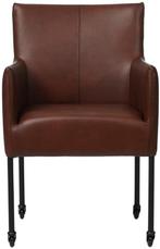 Cognac leren moderne kuipstoel - poot rond zwart met wiel -, Huis en Inrichting, Stoelen, Overige kleuren, Nieuw, Leer, Ophalen of Verzenden