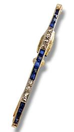 Broche - 18 karaat Geel goud, Art Deco antieke diamant en, Sieraden, Tassen en Uiterlijk, Antieke sieraden