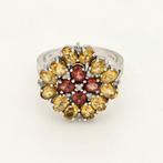 Ring - 14 karaat Witgoud Citrien - Granaat - Diamant, Sieraden, Tassen en Uiterlijk, Ringen, Nieuw