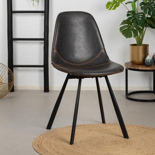 40% Korting: Industriële eetkamerstoel Logan antraciet, Huis en Inrichting, Stoelen, Grijs, Zo goed als nieuw, Leer, Ophalen