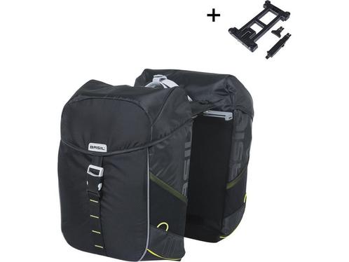 Basil Miles dubbele fietstas MIK, 34L, black lime, Fietsen en Brommers, Fietsaccessoires | Fietstassen, Zo goed als nieuw, Verzenden