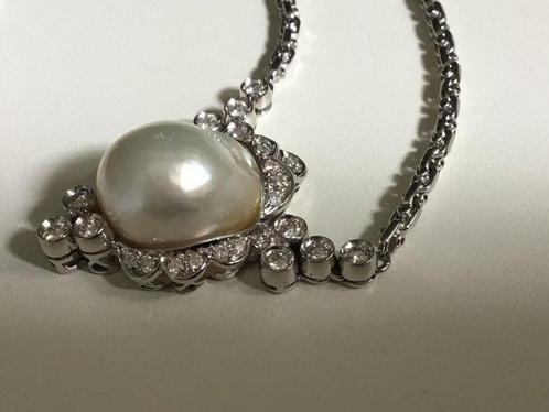 Kraagketting gerhodineerd geelgoud Parel, Sieraden, Tassen en Uiterlijk, Antieke sieraden