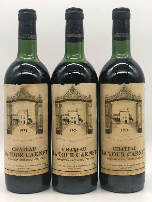 3 x 75cl Chateau La Tour Carnet, Haut-Medoc 1974 (Bordeaux), Verzamelen, Wijnen, Frankrijk, Rode wijn, Nieuw, Ophalen of Verzenden