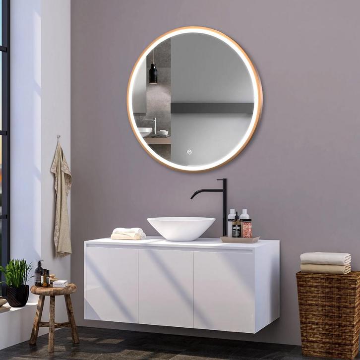 Ronde badkamerspiegel Levi mat rosé goud met verwarming, LED, Doe-het-zelf en Verbouw, Sanitair, Verzenden