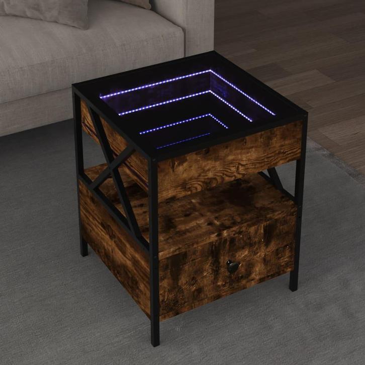 vidaXL Salontafel met Infinity LED 40x40x51 cm gerookt, Huis en Inrichting, Tafels | Salontafels, 50 tot 100 cm, Nieuw, Minder dan 50 cm