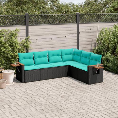 vidaXL 6-delige Loungeset met kussens poly rattan zwart, Tuin en Terras, Tuinsets en Loungesets, Loungeset, Nieuw, Rotan, Verzenden
