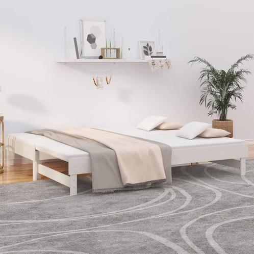 vidaXL Slaapbank uitschuifbaar massief grenenhout wit, Huis en Inrichting, Slaapkamer | Bedden, 90 cm, 200 cm, Wit, Eenpersoons