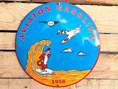 Vintage Esso Aviation Gasoline - Emaille Bord, Verzamelen, Merken en Reclamevoorwerpen, Verzenden