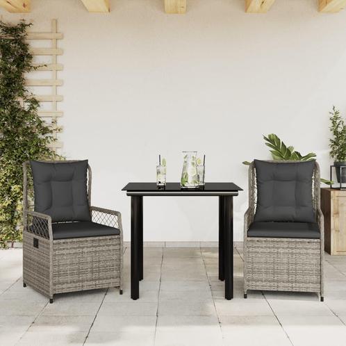 vidaXL 3-delige Tuinset met kussens poly rattan grijs, Tuin en Terras, Tuinsets en Loungesets, Tuinset, Nieuw, 2 zitplaatsen, Rotan