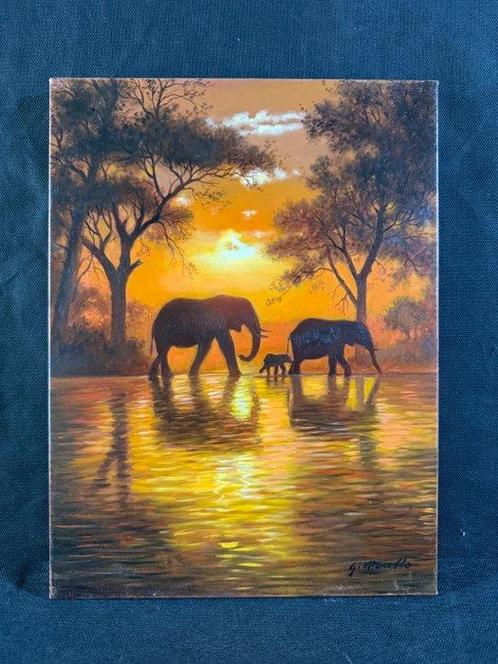 Giovanni Morello (1956) - Tramonto Africano, Antiek en Kunst, Kunst | Schilderijen | Klassiek