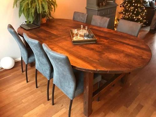 Set van 6 leren eetkamerstoelen - blauw leer - Echt leer, Mo, Huis en Inrichting, Stoelen, Overige kleuren, Nieuw, Leer, Ophalen of Verzenden