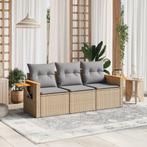 vidaXL 3-delige Loungeset met kussens poly rattan beige, Verzenden, Nieuw, Rotan, Loungeset