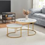 Salontafel Christchurch set van 2 rond marmer wit en goudkle, Huis en Inrichting, Tafels | Salontafels, Verzenden, Nieuw