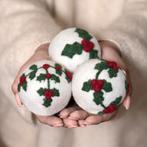 Kerstballen Vilt - Hulst / Holly Berry - 8cm - Set van 3 - R, Nieuw, Ophalen of Verzenden