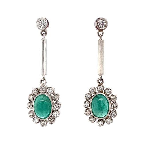 Platina entourage oorhangers met smaragd en diamant 950, Sieraden, Tassen en Uiterlijk, Oorbellen, Nieuw, Ophalen of Verzenden