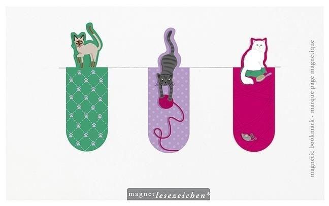 Magnetische boekenlegger Katten – set van 3 met kattenillu, Verzamelen, Boekenleggers, Nieuw, Verzenden