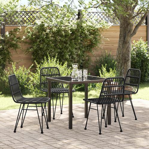 vidaXL 5-delige Tuin Eettafelset van Zwart Poly Rattan, Tuin en Terras, Tuinsets en Loungesets, Nieuw, Rotan, Verzenden