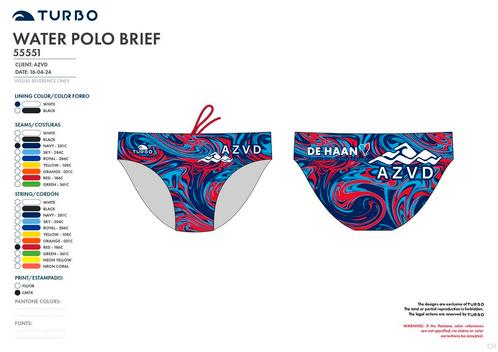 Turbo waterpolobroek azvd voorbeeld 3, Watersport en Boten, Waterpolo, Nieuw, Verzenden