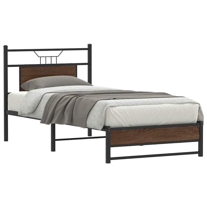 vidaXL Bedframe zonder matras bewerkt hout bruin eikenkleur, Huis en Inrichting, Slaapkamer | Bedden, 90 cm, 190 cm of minder