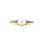 Gouden ring met parel en diamant 14 krt, Verzenden, Wit, Zo goed als nieuw, Met parel