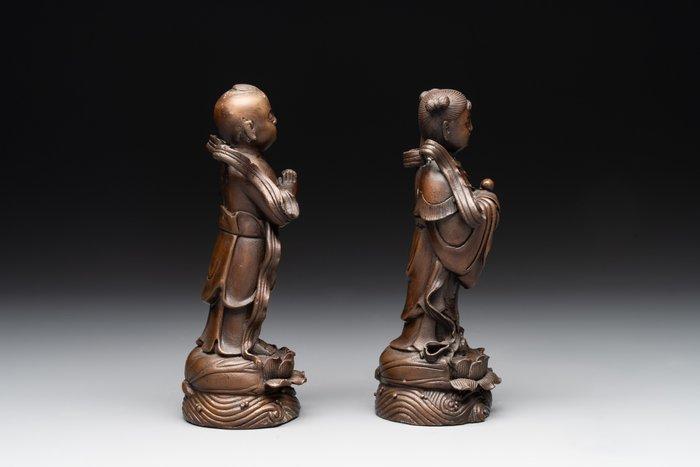 Two Chinese bronze He He Er Xian figures - Brons - China -, Antiek en Kunst, Antiek | Overige Antiek