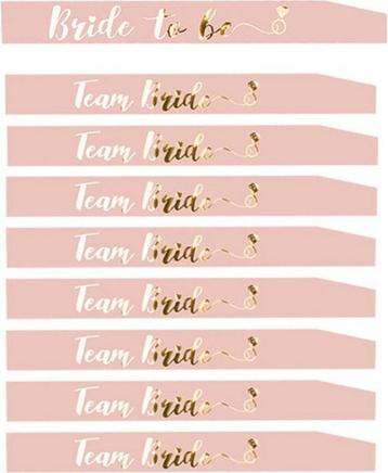 9-delige sjerpen set Bride to Be en Team Bride rosé goud beschikbaar voor biedingen