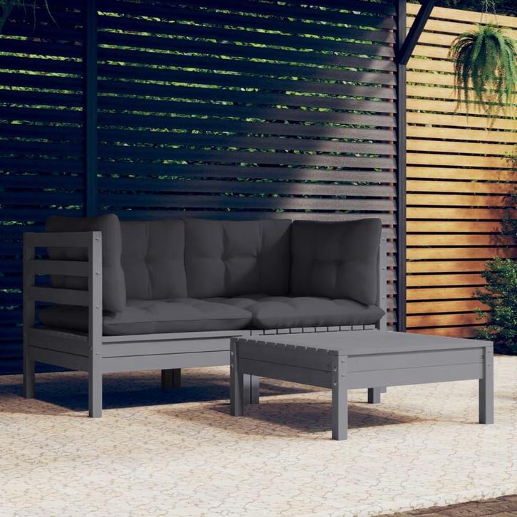 vidaXL 3-delige Loungeset met antracietkleurige kussens, Tuin en Terras, Tuinsets en Loungesets, Loungeset, Nieuw, Verzenden