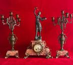 Klok en garnituur set (3) - Japy Freres - Messing, Marmer -, Antiek en Kunst, Antiek | Klokken