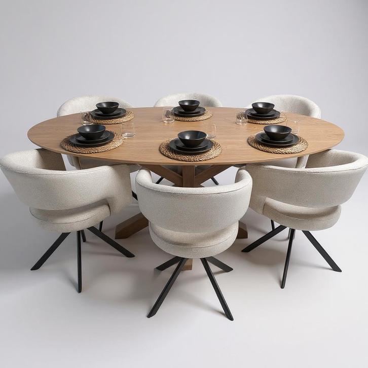 Tafel Ovaal Eikenhout  Matrix Hout  180x90, Huis en Inrichting, Tafels | Eettafels