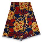 Afrikaanse wax print stof - Blauw en Geel Floral Vines - 100, Hobby en Vrije tijd, Stoffen en Lappen, Ophalen of Verzenden, Nieuw