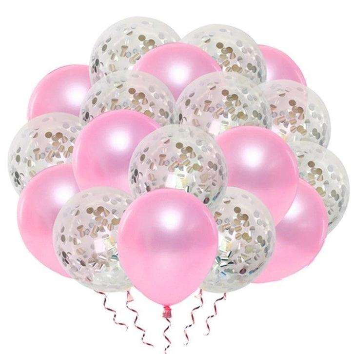 VSE luxe confetti ballonnen 20 stuks licht roze/zilver, Hobby en Vrije tijd, Feestartikelen, Ophalen of Verzenden