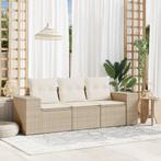 vidaXL 3-delige Loungeset met kussens poly rattan beige, Tuin en Terras, Verzenden, Nieuw, Rotan, Loungeset