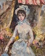 Europese school (XX) - Dame auf dem Blumenmarkt, Antiek en Kunst