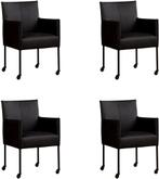 Set van 4 Zwarte leren moderne kuipstoel - poot rond zwart m, Huis en Inrichting, Stoelen, Overige kleuren, Nieuw, Leer, Ophalen of Verzenden