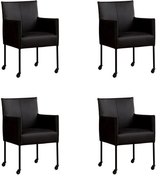 Set van 4 Zwarte leren moderne kuipstoel - poot rond zwart m, Huis en Inrichting, Stoelen, Vier, Overige kleuren, Nieuw, Leer