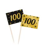 Classy Cocktail Prikkers 100 Jaar Zwart/Goud (50st), Ophalen of Verzenden, Nieuw