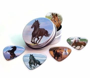 Blikje of display + plectrums met afbeelding van een Paard