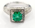 Ring - 18 karaat Witgoud Smaragd - Diamant, Nieuw