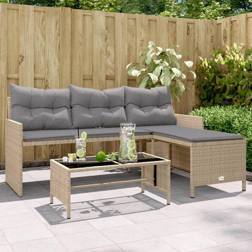 vidaXL Tuinbank met tafel en kussens L-vormig poly rattan, Tuin en Terras, Tuinsets en Loungesets, Nieuw, Rotan, Verzenden