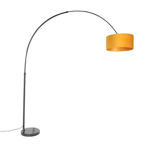 Booglamp zwart met velours kap okergeel met goud 50 cm - XXL, Huis en Inrichting, Lampen | Vloerlampen, Nieuw, Overige materialen