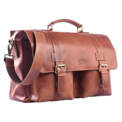 WILD WOODS Leren 15,6 inch Aktetas Oil Pull-up Cognac, Computers en Software, Laptoptassen, Nieuw, Verzenden