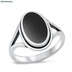 Zilveren ovale zwarte agaat ring, Sieraden, Tassen en Uiterlijk, Ringen, Nieuw, Zilver, Zwart, Verzenden
