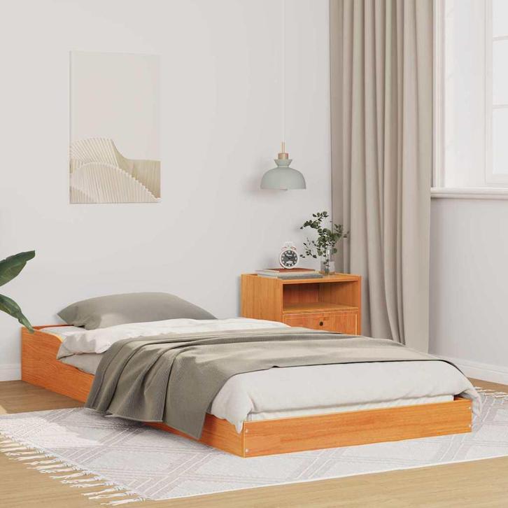 vidaXL Bedframe Wasbruin 100 x 200 cm Massief grenenhout, Huis en Inrichting, Slaapkamer | Bedden, Bruin, Nieuw, Hout, Verzenden