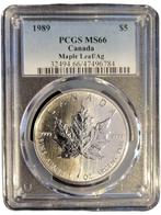 Canada 1 oz Maple Leaf 1989 PCGS MS66 gecertificeerd, Verzenden, Noord-Amerika, Losse munt, Zilver