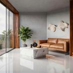 Salontafel Lasley met voet, draagkracht 45 kg - Witte marmer, Huis en Inrichting, Tafels | Salontafels, Verzenden, Nieuw